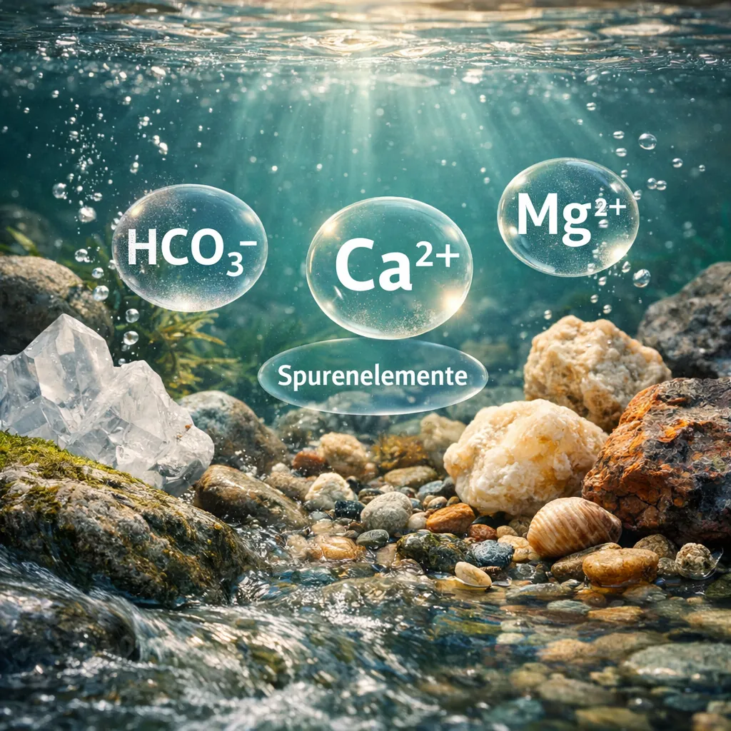 Natürliche Mineralien wie Calcium, Magnesium und Hydrogencarbonat gelöst im Wasser
