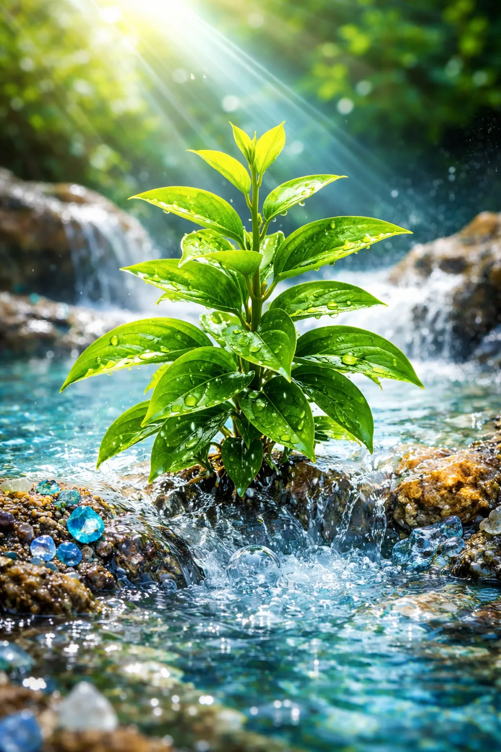 Vitale Pflanze gedeiht mit natürlichem, mineralhaltigem Wasser