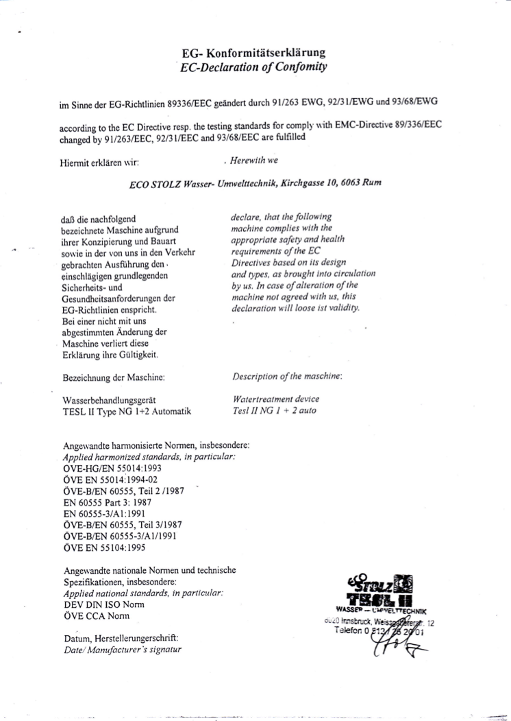 EG-Konformitätserklärung